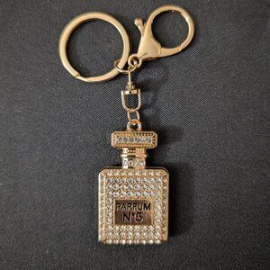 Gold Toned Perfume Bottle Keychain